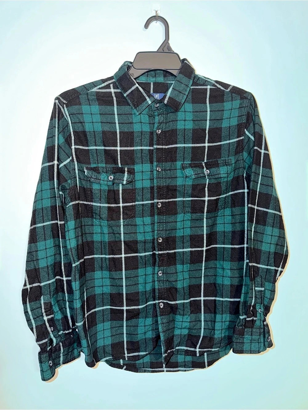 George Men's Plaid Flannel Long Sleeve Shirt Green & Black Large
